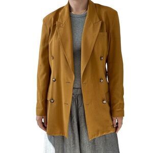 Vintage Womens August Silk Mustard Yellow Fall Autumn Unstructured Blazer Sz 6